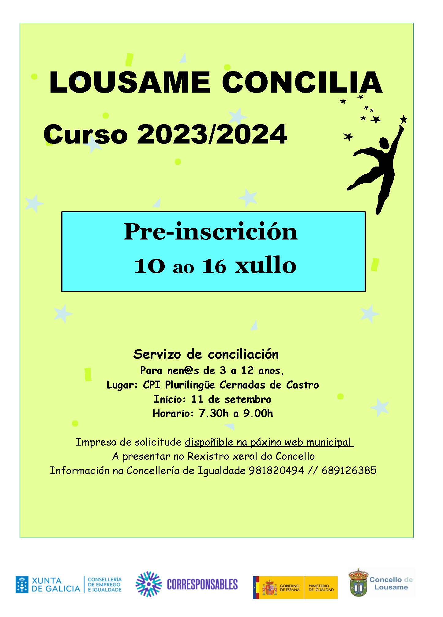 Pre-inscrición no Servizo Lousame Concilia CURSO 2023/24.