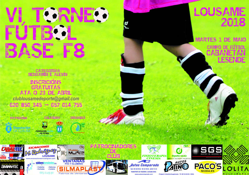 O VI Torneo Fútbol Base F8 Lousame reunirá a máis de 500 nenos no campo de fútbol de Cabanetán (Lesende) o martes 1 de maio