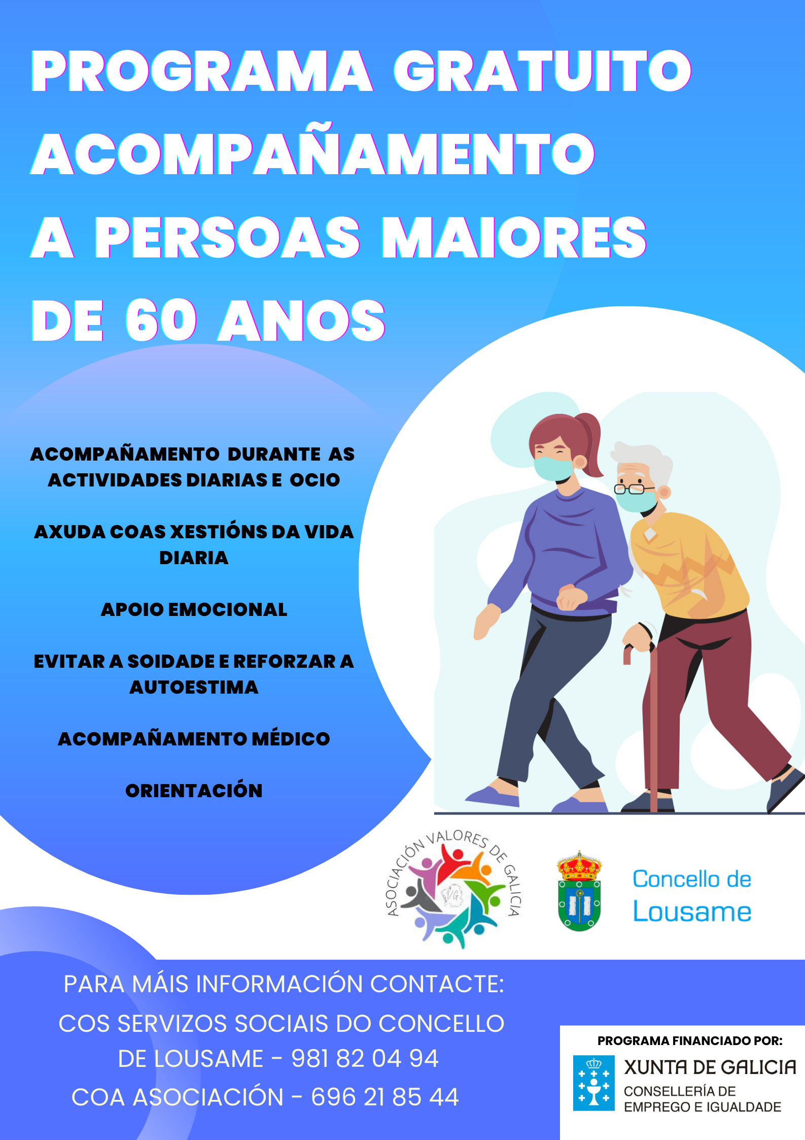 O Concello de Lousame colabora coa Asociación Valores de Galicia para ofrecer acompañamento de balde a maiores de 60 anos