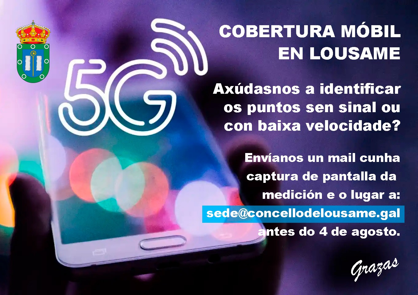 O Concello de Lousame solicita a colaboración veciñal para identificar os lugares sen cobertura ou inferior aos 50Mb/s no municipio