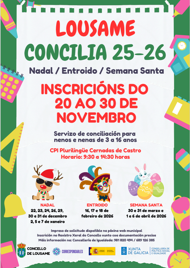 CONVOCATORIA PRAZAS DAS LUDOTECAS 2025/26 DO SERVIZO LOUSAME CONCILIA