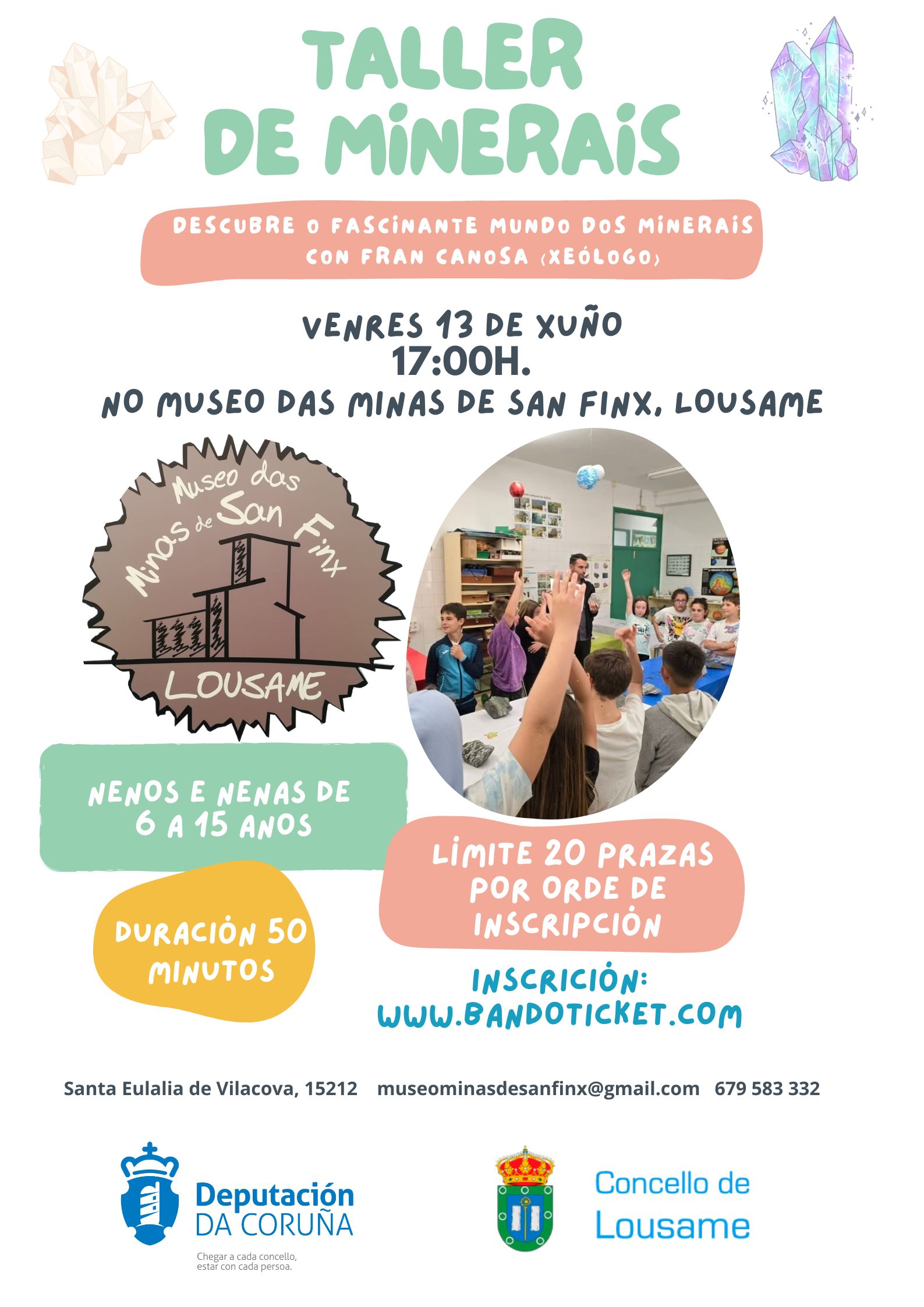 O Concello de Lousame organiza un Taller de Minerais no Museo das Minas de San Finx