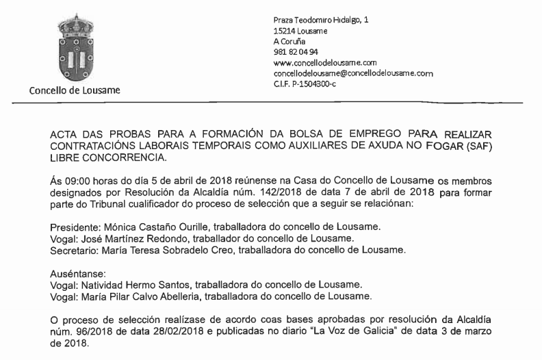 Resultado definitivo da Bolsa de emprego de auxiliares de axuda no fogar