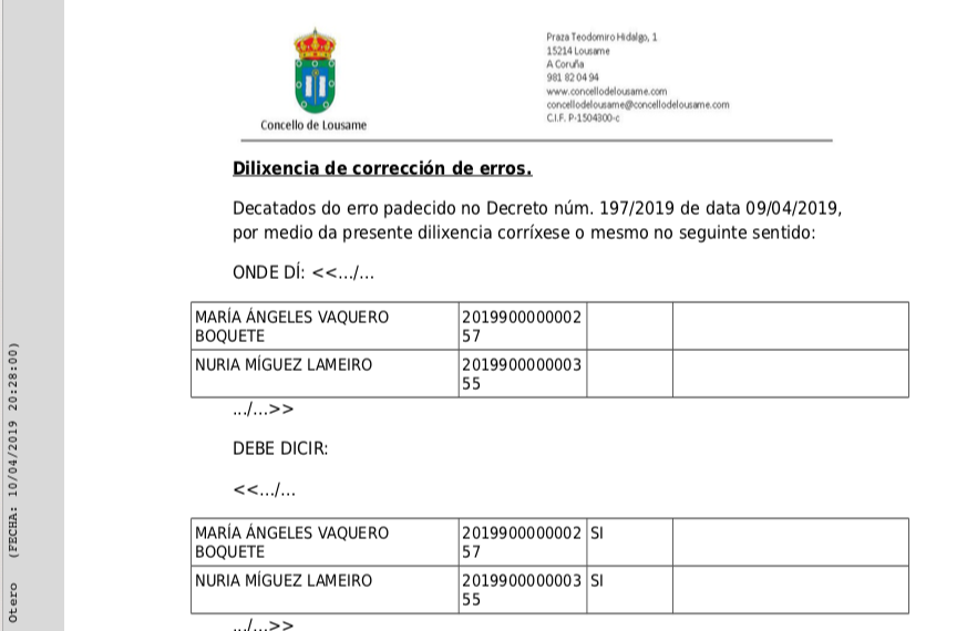 Dilixencia de corrección de erros: Decreto núm. 197/2019