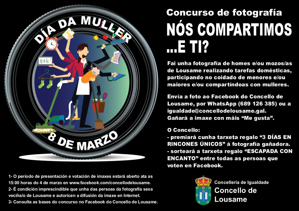 O Concello de Lousame convoca o concurso de fotografía do Día da Muller Traballadora, dedicado á corresponsabilidade no fogar 