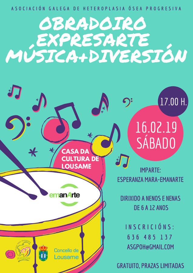 A Casa da Cultura de Lousame acollerá o obradoiro gratuíto “Expresarte: música + diversión”, organizado por ASGPOH