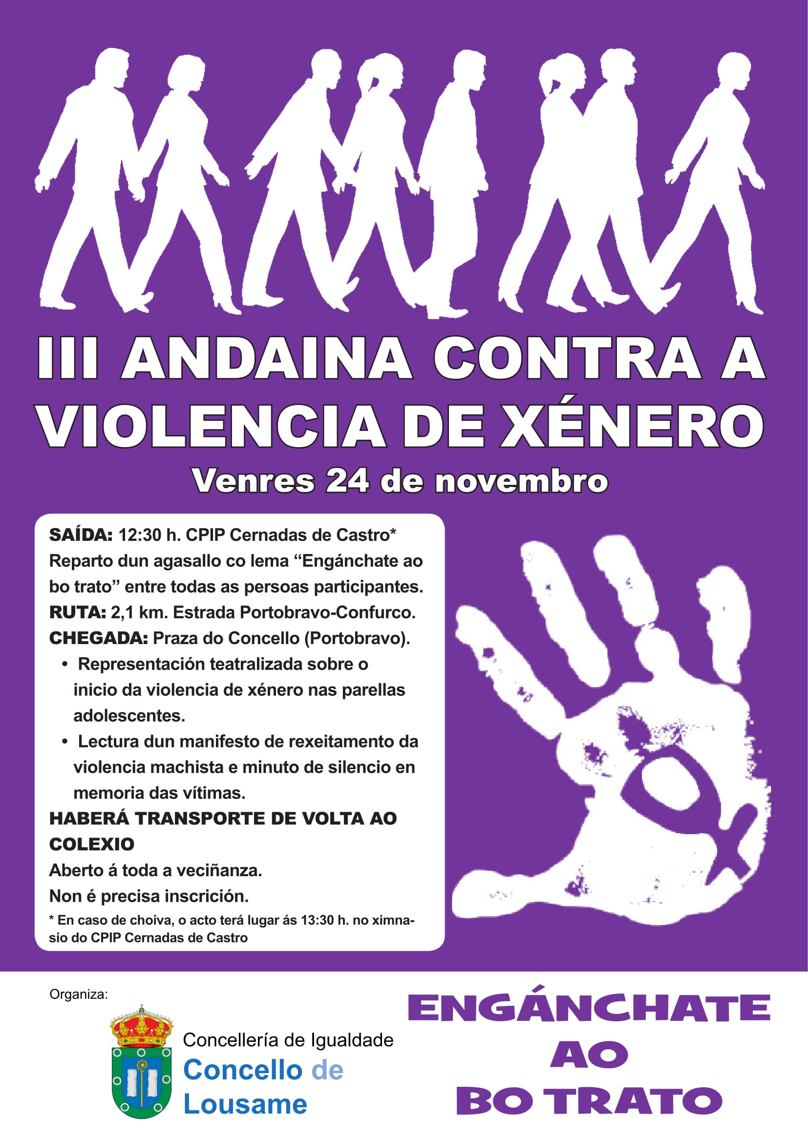 O Concello de Lousame convida á veciñanza a participar o venres 24 de novembro na III Andaina contra a Violencia de Xénero
